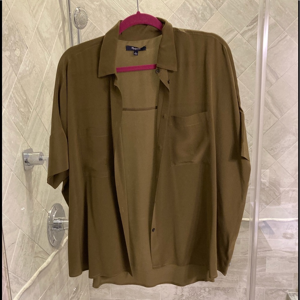 Madewell Courier Silk Shirt Cargo Green Large